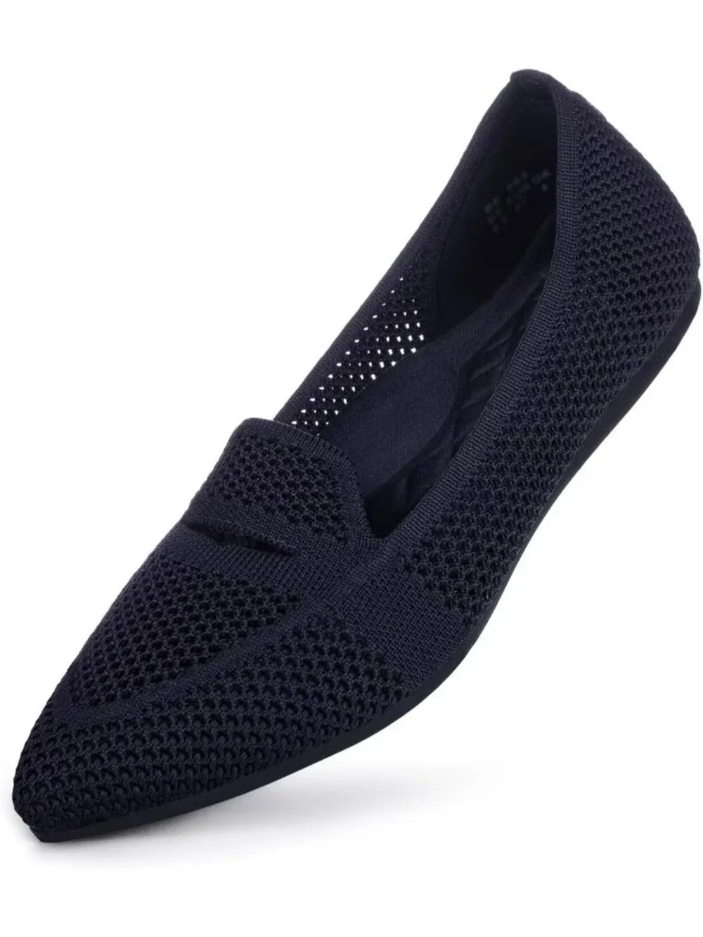 Women's Navy Blue Pointed Toe Penny Ballet Knit Mesh Slip On Flat Loafer Shoes